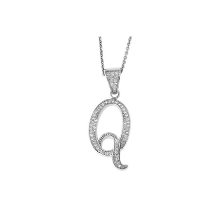 Solid Sterling Silver Rhodium Plated Cubic Zirconia Cursive Initial Pendant Necklace