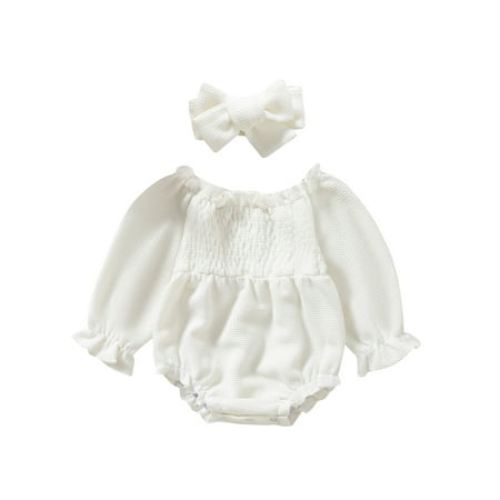 Baby Girls Romper Set Long Sleeve Off-shoulder Pleated Romper with Hairband Fall Outfit
Baby Girls Romper Set Long Sleeve Off-shoulder Pleated Romper with Hairband Fall Outfit
