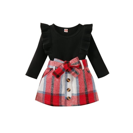 Toddler Baby Girls Fall Winter Outfits Long Sleeve Knitted Ruffle Pullover Tops Belted Plaid Skirt 2Pcs Set
Toddler Baby Girls Fall Winter Outfits Long Sleeve Knitted Ruffle Pullover Tops Belted Plaid Skirt 2Pcs Set