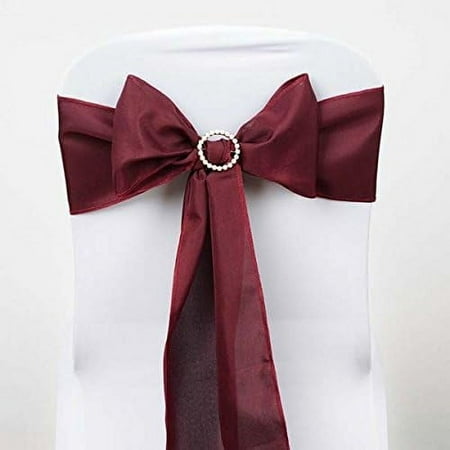 

TABLECLOTHSFACTORY 25 Burgundy Polyester Chair Sashes Tie Bows Catering Wedding Party Decorations - 6X108