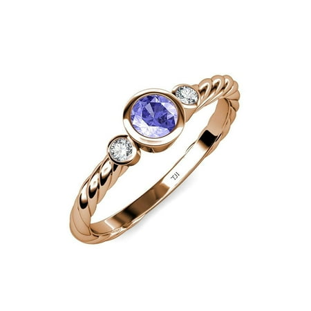 Tanzanite and Diamond (SI2-I1 G-H) Three Stone Rope Ring 0.67 ct tw in 14K Rose Gold.size 9.0
Tanzanite and Diamond (SI2-I1 G-H) Three Stone Rope Ring 0.67 ct tw in 14K Rose Gold.size 9.0