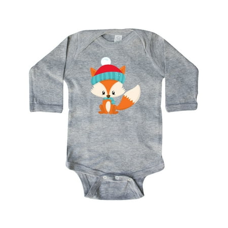 Inktastic Cute Fox Fox With Hat And Scarf Orange Fox Gift Baby Boy or Baby Girl Long Sleeve Bodysuit