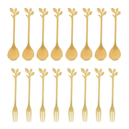 16PCS Dessert Spoon and Fork Set Cake Fork Coffee Spoon Fruit Fork Stainless Steel -Gold
16PCS Dessert Spoon and Fork Set Cake Fork Coffee Spoon Fruit Fork Stainless Steel -Gold