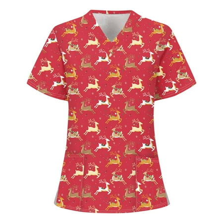 Fall Clothes Women s Casual Print V-neck Nurse Uniform Short-sleeved Top For Nurses womens fall fashion