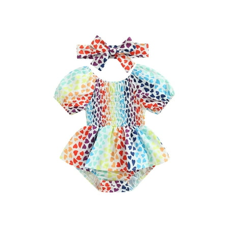 HOANSELAY Baby Girls Romper Set Short Sleeve Off-shoulder Heart/Leopard Print A-line Dress with Headband
HOANSELAY Baby Girls Romper Set Short Sleeve Off-shoulder Heart/Leopard Print A-line Dress with Headband