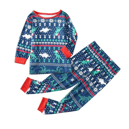 Christmas Pajamas for Family Parent-Child Outfit Winter Fall Merry Dinosaur Prints Clothes Matching Long Sleeve Tops+Pants Pajama Sets
