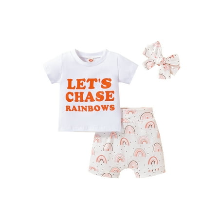 JYYYBF Infant Baby Girl Summer 3Pcs Set Short Sleeve Round Neck Letter Print T-shirt + Rainbow Print Shorts + Headband White 12-18 Months
JYYYBF Infant Baby Girl Summer 3Pcs Set Short Sleeve Round Neck Letter Print T-shirt + Rainbow Print Shorts + Headband White 12-18 Months