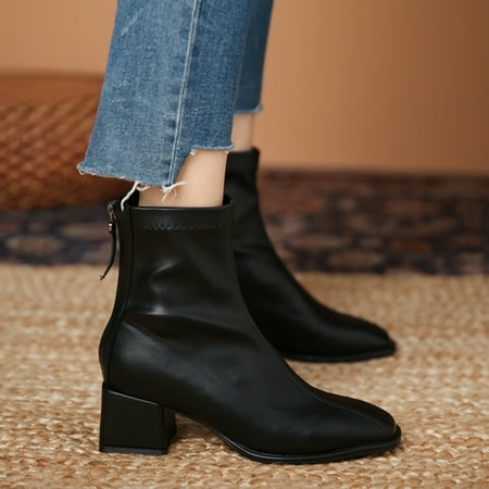 TALKVE Fashion Women Artificial Leather Solid Color Autumn Thick Sole Square Heels Zipper Short Booties Square Toe Shoes
TALKVE Fashion Women Artificial Leather Solid Color Autumn Thick Sole Square Heels Zipper Short Booties Square Toe Shoes
