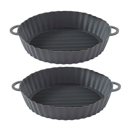 2pcs Air Fryers Silicone Pot Oven Baking Tray Fried Chicken Basket Mat (Grey)
