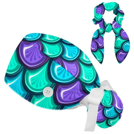 Working Cap with Buttons and Sweatband Scrub Hat Bouffant Caps with Scrunchie Colorful Fish Scales Tie Back Hats
Working Cap with Buttons and Sweatband Scrub Hat Bouffant Caps with Scrunchie Colorful Fish Scales Tie Back Hats