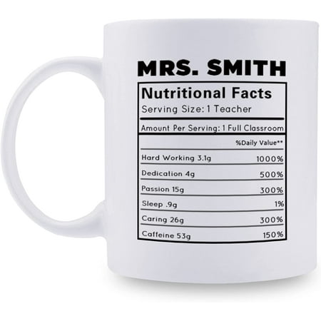 Personalized Teacher Nutritional Facts Mug - Teacher Appreciation Gifts for Women - Funny Teacher Coffee Mug Gift Ideas for Birthday Christmas Appreciation Week - 11oz
Personalized Teacher Nutritional Facts Mug - Teacher Appreciation Gifts for Women - Funny Teacher Coffee Mug Gift Ideas for Birthday Christmas Appreciation Week - 11oz