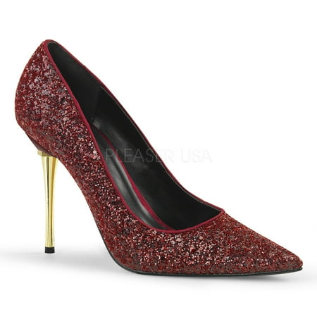 4 Metal Stiletto Heel Pointed Toe Pump - Burgundy Gltr Pu 5