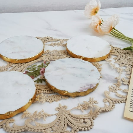 Marble Coaster White Marble Round Coaster with Gold Edge Set of 4 Hammered Texture Edge 4-inch
Marble Coaster White Marble Round Coaster with Gold Edge Set of 4 Hammered Texture Edge 4-inch