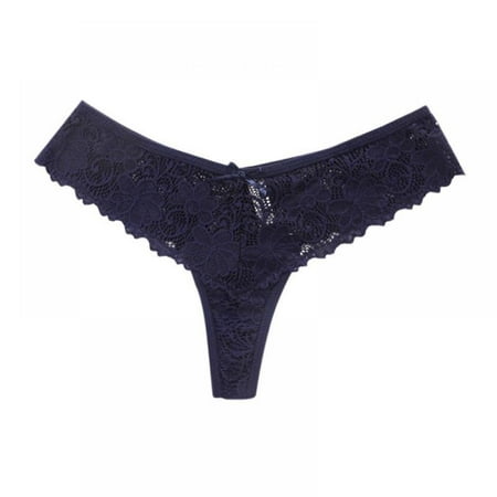 Valcatch Women s Lace Hollowed Out T Back Low Waist Cheeky Thong See Through Panties