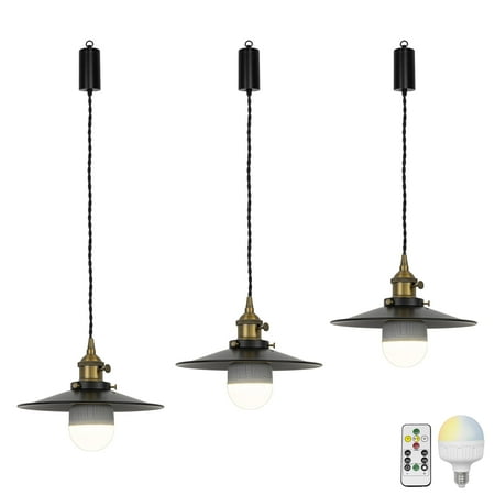 FSLiving Rechargeable Battery Operated Pendant Light with Sleeve&Round Hook RGB Mode Adjustable Wire Length Hanging Light Vintage Black 10 Dia Shade Dimmable for Courtyard Countertop - Set of 3
FSLiving Rechargeable Battery Operated Pendant Light with Sleeve&Round Hook RGB Mode Adjustable Wire Length Hanging Light Vintage Black 10 Dia Shade Dimmable for Courtyard Countertop - Set of 3
