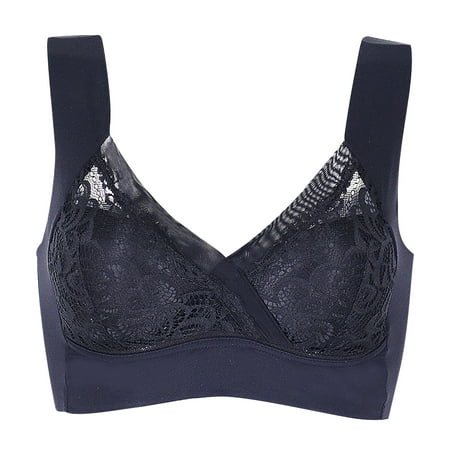 

KDDYLITQ Women Padded Bralette Bras Plus Size Front Close Full Coverage Lace Breathable Bra Black L3