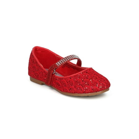 New Girl Little Angel Britt-957D Glitter Lace Rhinestone Mary Jane Ballet Flat