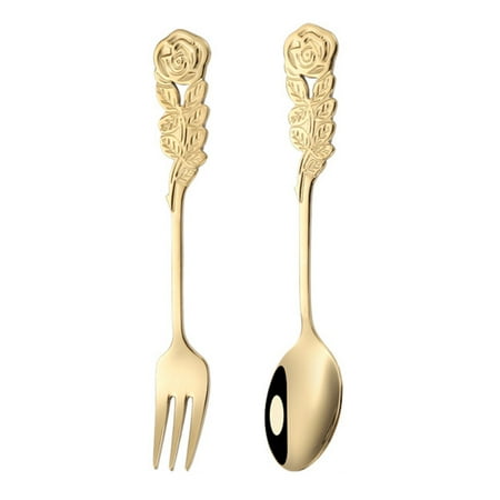 NUOLUX Stainless Steel Rose Flower Fork Spoon Set Dessert Spoon Fruit Fork Coffee Spoon for Kitchen Restaurant Home (Golden)
NUOLUX Stainless Steel Rose Flower Fork Spoon Set Dessert Spoon Fruit Fork Coffee Spoon for Kitchen Restaurant Home (Golden)