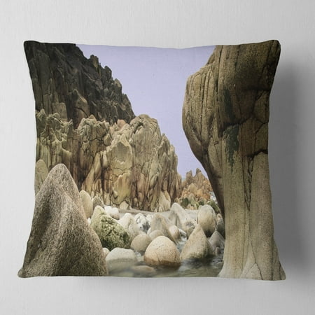 DESIGN ART Designart 'Smooth Rocks in Coastline Panorama' Landscape Printed Throw Pillow
