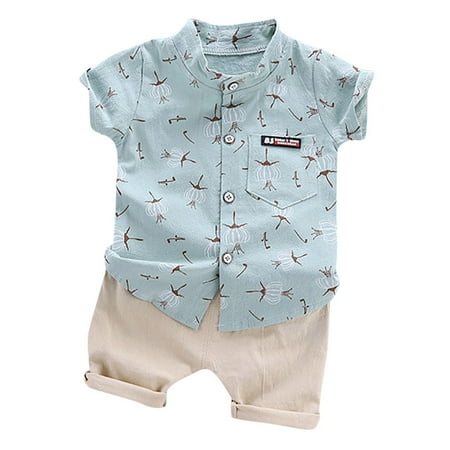 OVTICZA Toddler Baby Boy Clothing Set Floral Summer Shirts and Shorts Set Outfit Short Sleeve with Green 110/XL