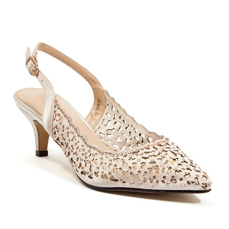 Lady Couture Jewel Dressy 2.5 Inch Heel Shoes Champagne 39