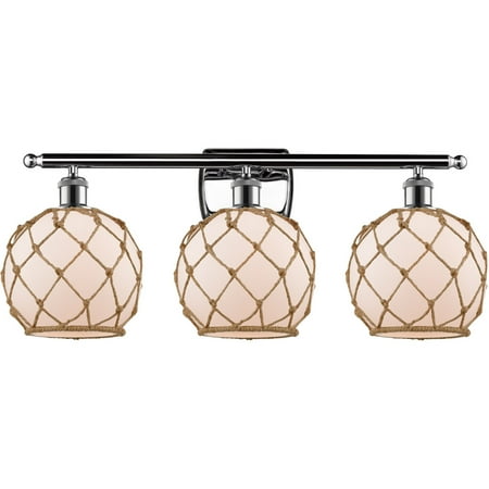 Polished Chrome Tone Bathroom Vanity 26 Wide White with Brown Rope Glass Steel/Cast Brass Medium Base LED 3 Light Fixture
Polished Chrome Tone Bathroom Vanity 26 Wide White with Brown Rope Glass Steel/Cast Brass Medium Base LED 3 Light Fixture