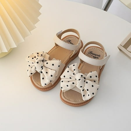 Baby Toddler Girls Ivory Polka Dot Bow Sandals Size 11