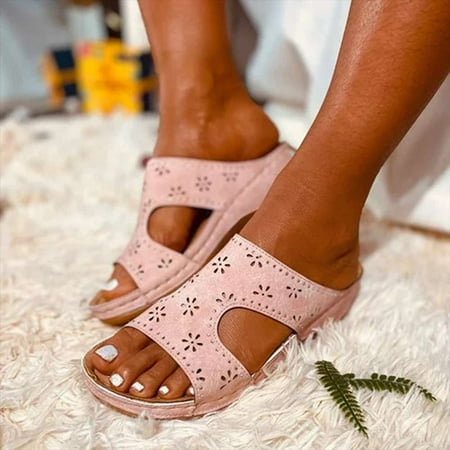 Women s Fashion Casual Hollow Carved Large Size Slope Sandals and Slippers