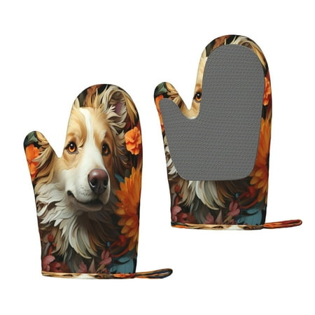 Hirioo Vintage Colorful Flower Puppy for Silicone Oven Mitts for BBQ Baking Cooking Set of 2 Heat Resistant 260℃ Non-Slip Kitchen Essentials 
Hirioo Vintage Colorful Flower Puppy for Silicone Oven Mitts for BBQ Baking Cooking Set of 2 Heat Resistant 260℃ Non-Slip Kitchen Essentials