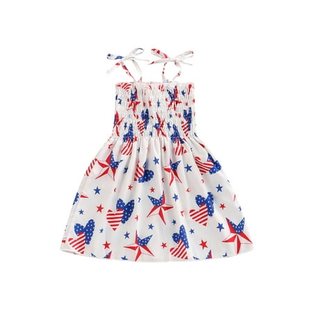 Toddler Baby Little Girls 4th of July Outfit Independence Day Dress Star Print Summer Dress Sundress