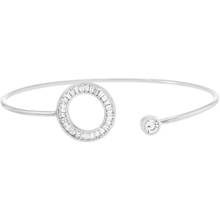 Angelique Silver CZ 18kt White Gold over Sterling Silver Open Circle End Open Cuff Bangle