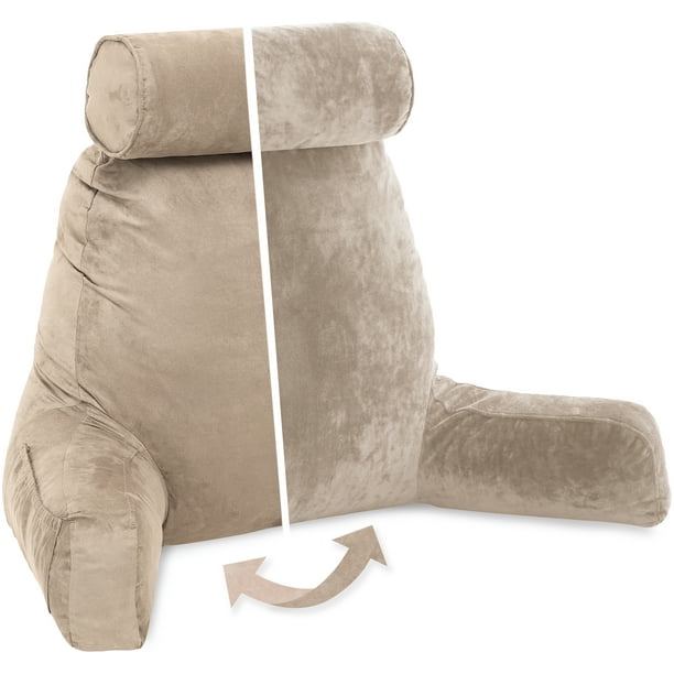 Husband Pillow, Aspen Edition - Reading and Bed Rest Pillow with Arms - Neck Roll on Bungee Cord or Removable - Premium Memory Foam - Reversible Two-Sided Cover Microsuede or Microfiber, Cowboy Taupe