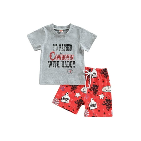 Western Baby Boy Summer Clothes Letter Print Short Sleeve T-Shirt Casual Jogger Shorts Sets Toddler Cowboy Outfit
Western Baby Boy Summer Clothes Letter Print Short Sleeve T-Shirt Casual Jogger Shorts Sets Toddler Cowboy Outfit