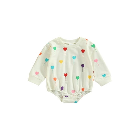 

jaweiw Baby Newborn Romper for Boys Girls Round Neck Long Sleeve Colorful Heart Balloon Pattern Jumpsuit Elastic Cuff Bodysuit Outfit Size 0 6 12 18 24 M