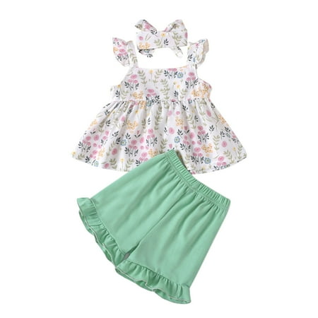 QWERTYU Infant Baby Toddler Child Children Kids Summer Floral Outfits Sleeveless Bow Tank Top and Ruffle Shorts Set Clothing Set with Headband for Girl 6M-3Y
QWERTYU Infant Baby Toddler Child Children Kids Summer Floral Outfits Sleeveless Bow Tank Top and Ruffle Shorts Set Clothing Set with Headband for Girl 6M-3Y