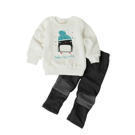 1-4Y Baby Girls Boys Outfit Hooded Pocket Tops + elk Pants Clothes Set Xmas Fall Winter Clothes