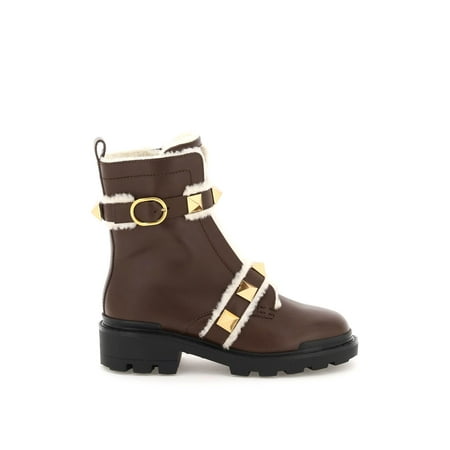 Valentino garavani leather roman stud ankle boots with shearling