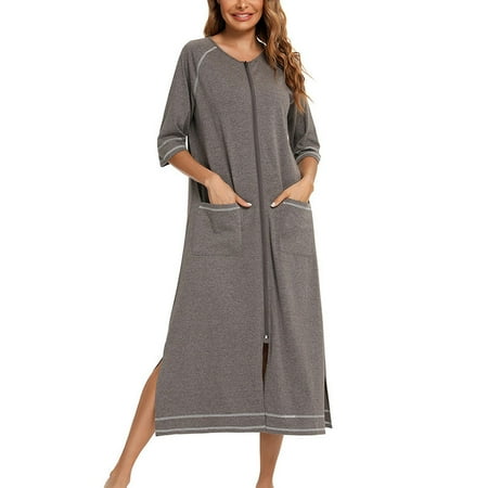 Women s Zipper Nightdress Casual Loose Nursing Clothes Oversize Pajamas