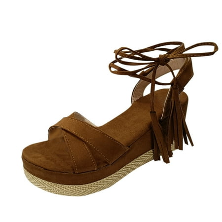 Womens Sandals Women Summer Fashion Sandals Lace Up Wedges Retro Peep Toe Sandals Women S Sandals Flock Brown 38
Womens Sandals Women Summer Fashion Sandals Lace Up Wedges Retro Peep Toe Sandals Women S Sandals Flock Brown 38