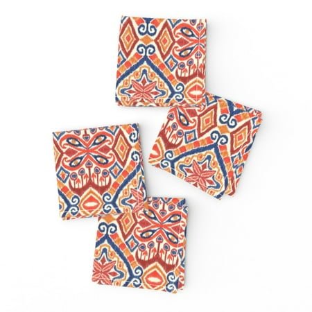 Cocktail Napkins Tribal Ikat Southwestern Red Geometric Modern Batik Set of 4