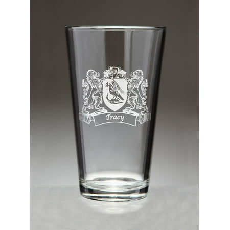Tracy Irish Coat of Arms Lions Pint Glasses (Sand Etched)