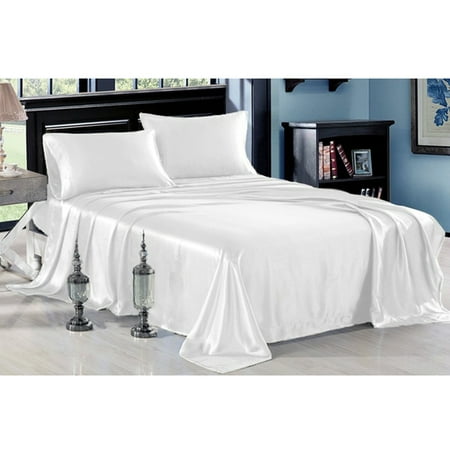 Ultra Soft Silky Satin Bed Sheet Set with Pillowcase (3 or 4-Piece)