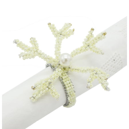 Fennco Styles Hand Beaded Coral Napkin Rings-Set of 4 (Ivory)