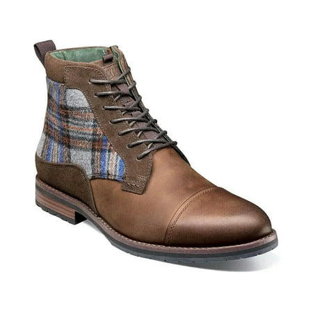 Men s Stacy Adams Octavius Cap Toe Lace Up Boot Plaid Brown Multi 25553-249