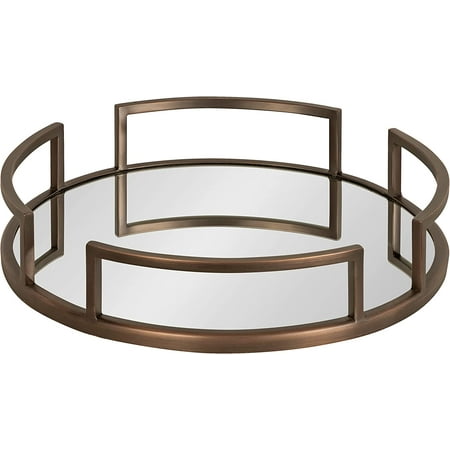 

Gohana Modern Mirrored Tray 16 Inch Diameter Bronze Decorative Round Mirror Tray for Storage and Display