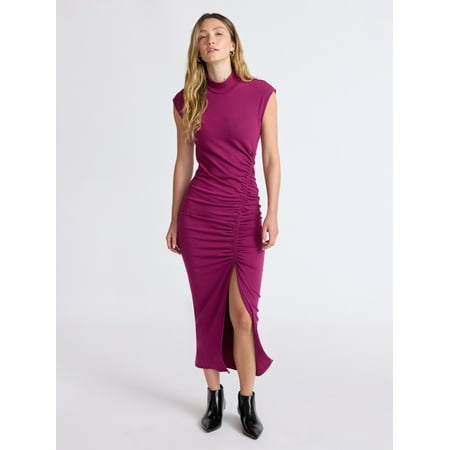 Scoop Women’s Jersey Knit Maxi Dress with Side Ruching, Sizes XS-XXL