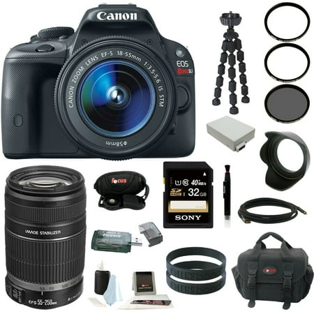 Canon EOS Rebel SL1 with EF-S 18-55mm IS STM Lens and Canon EF-S 55-250mm f\/4.0-5.6 IS II Telephoto Zoom Lens plus 32GB Deluxe Accessory Bundle