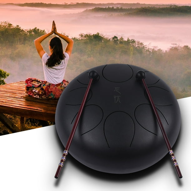 10 Inch Steel Tongue Drum Handpan Drum Hand Drum Percussion Instrument with Drum Mallets Carry Bag Note Sticks for Meditation Yoga Zazen Sound Healing