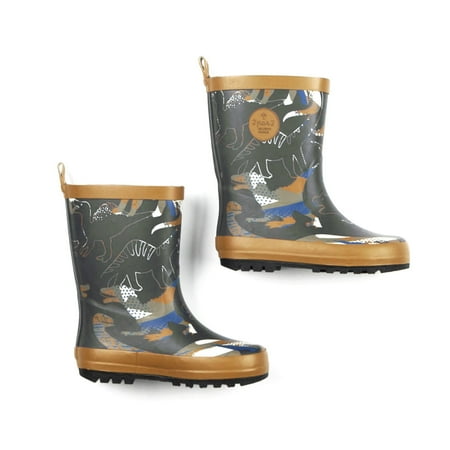 Deux par Deux Printed Rain Boots Khaki Dinosaurs Boy Kids - 1 (Child)