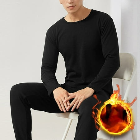 Beechoice 2Pcs/Set Thermal Underwear for Men Long Johns Base Layer Shirt and Pants Set Fleece
